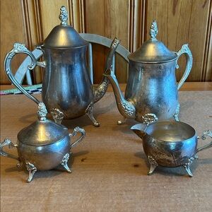 Vintage Silver Tea Set with Ornate Design